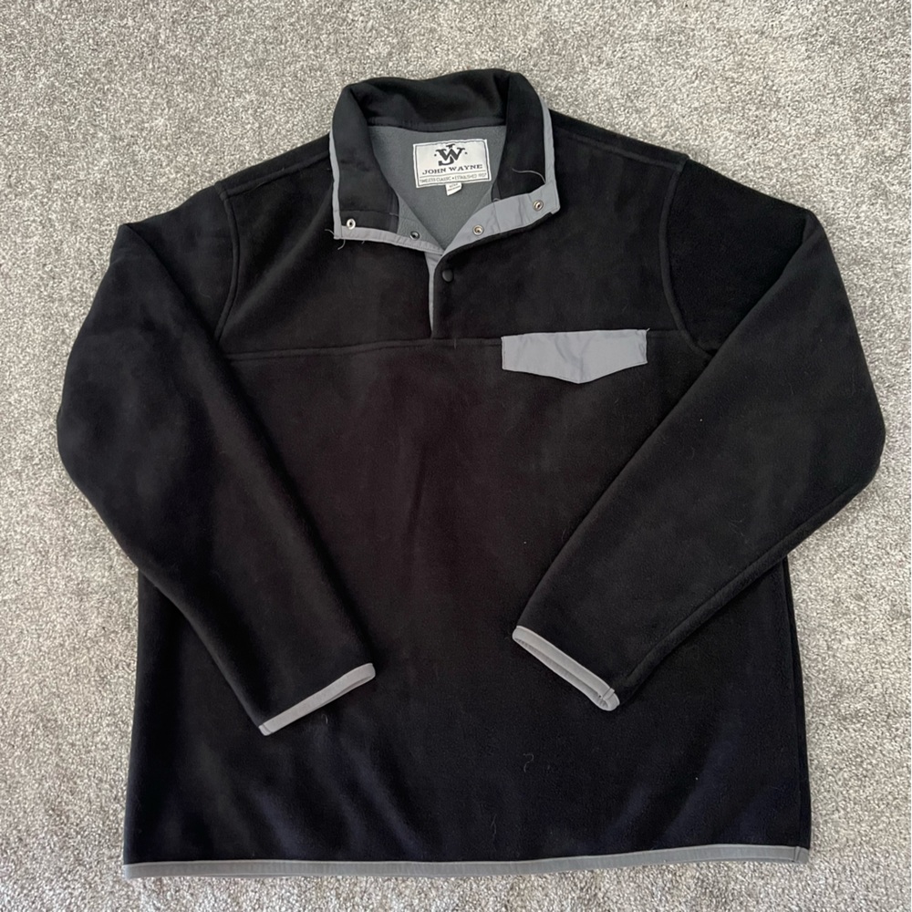 John Wayne jacket mens large black gray‎ fleece pullover lightweight cowboy